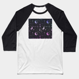 Celestial Witchy Pattern - Pink and Blue Gradient Baseball T-Shirt